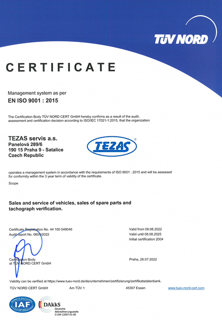 Certificate EN ISO 9001 : 2015